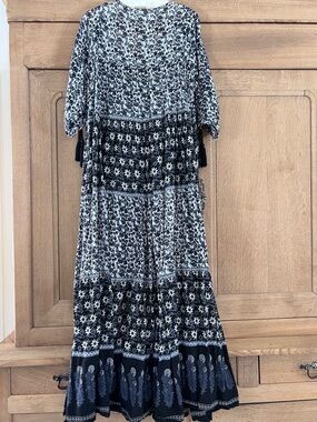 Daughters of India Navy & White Block Print Maxi Dress